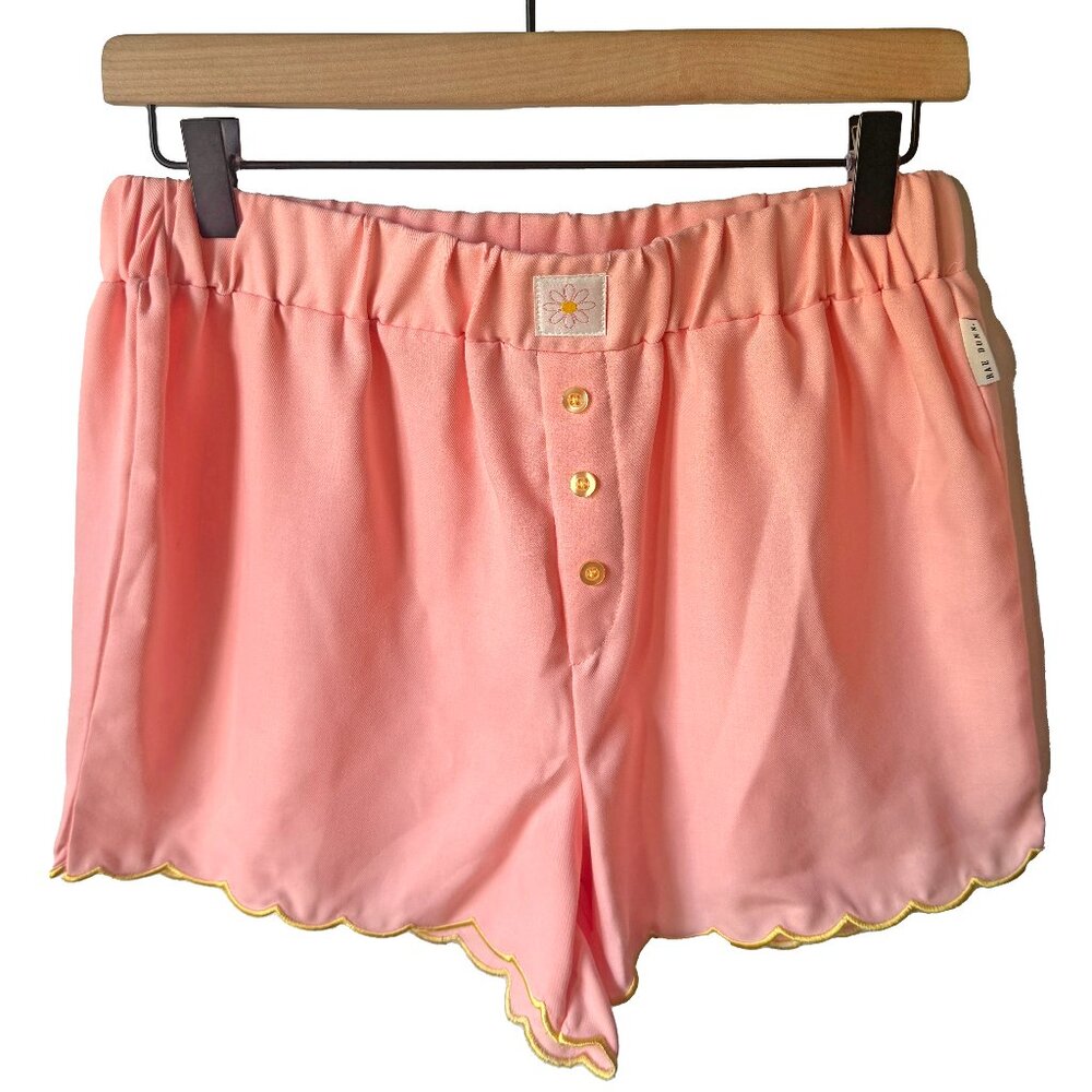 Rae Dunn Coral Pink Cozy Scalloped Sleep Shorts Size Small NWOT